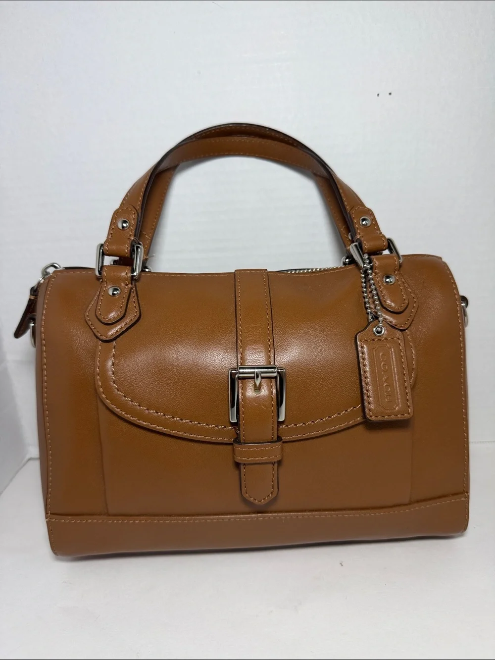 COACH Brown Leather Satchel Bag with Silver Buckle